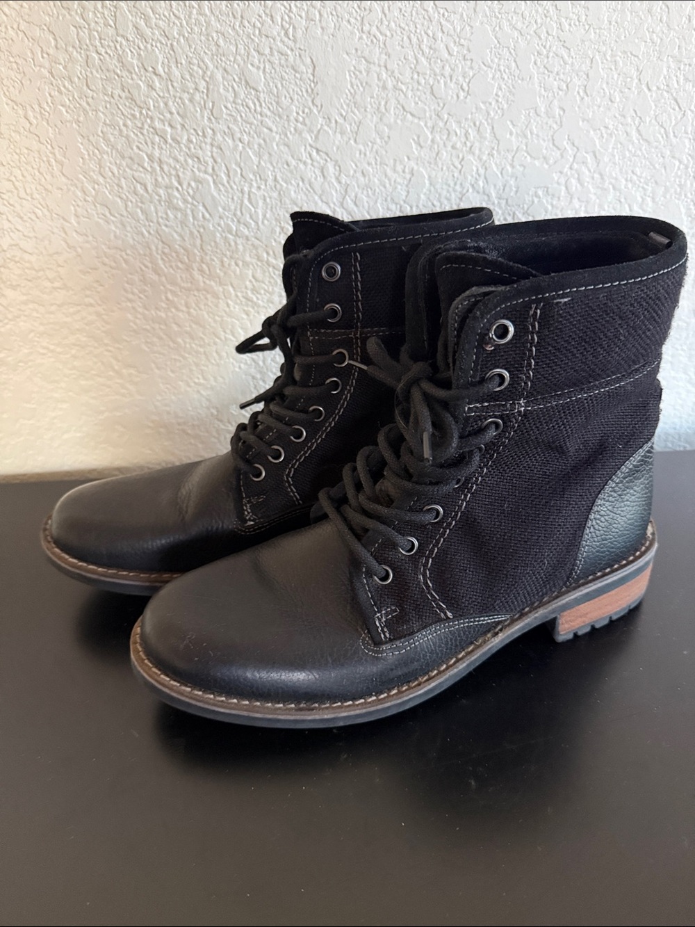 Men's Steve Madden Black Lace-Up Canvas & Leather Combat Boots